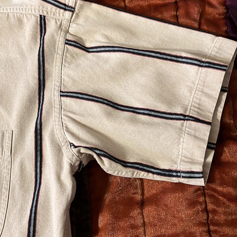 Chaps Ralph Lauren Vintage 1980s Cream Striped Short Sleeve Dress Shirt |M - Picture 7 of 9